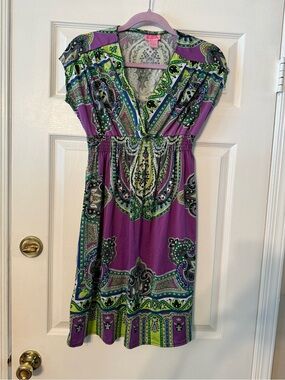 She's Cool Purple and Green Paisley Top